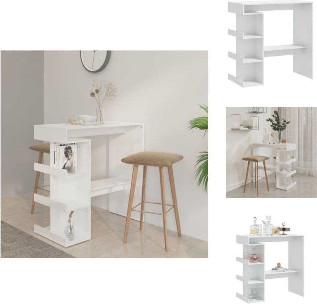 vidaXL Bartisch mit Regal Hochglanz-Weiß 100x50x101,5 cm - Esstische