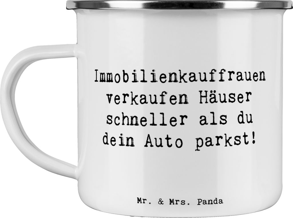Mr. & Mrs. Panda Emaille Tasse Spruch Immobilienkauffrau - Weiß - Geschenk, Eigenheim, Teetasse, Haferl, Berufsgestaltung, Immobiliengeschäft, H...
