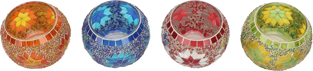 Lot de 4 photophores en verre mosaïque faits main pour bougies chauffe-plat