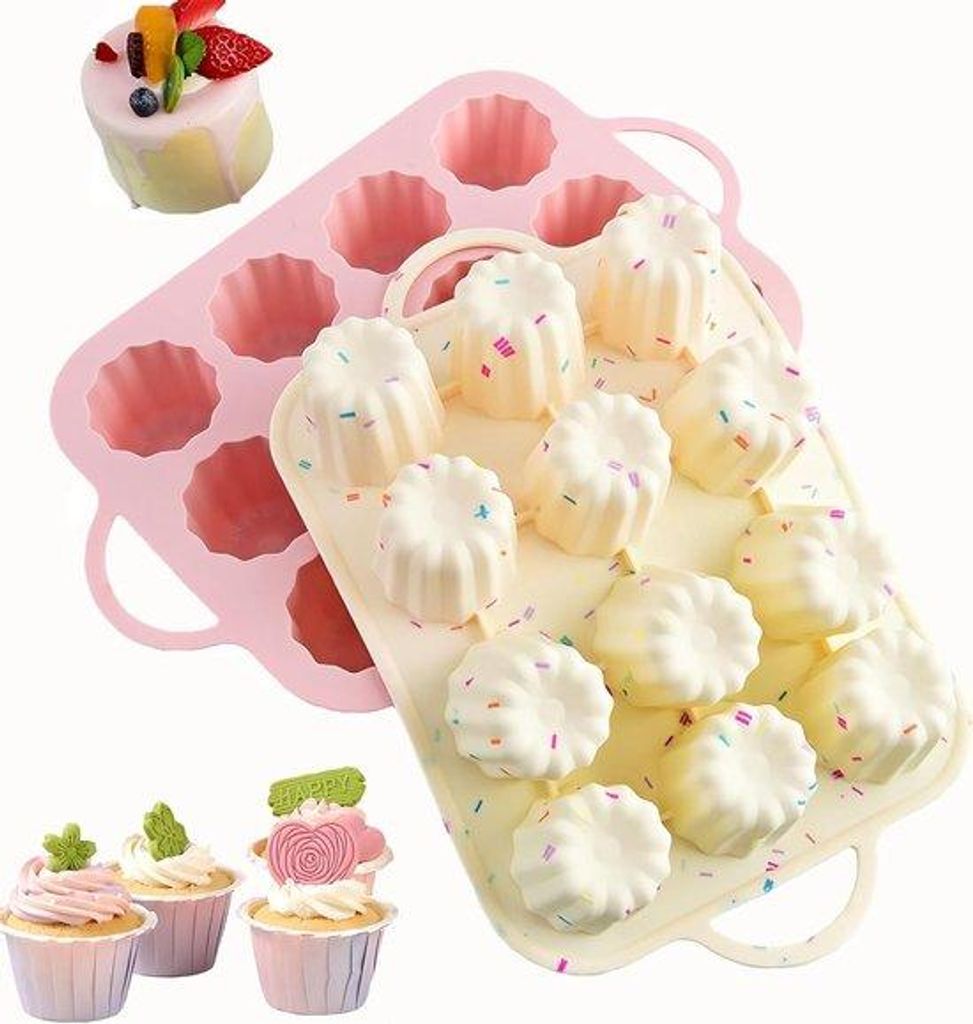 Silikonische Mini-Torte-Formen (Set von 2) - Backform für 12 Cupcakes - Mit Griff - Mini-Kupferkuchen-Silikon-Backform - Geeignet für Cupcakes, B...