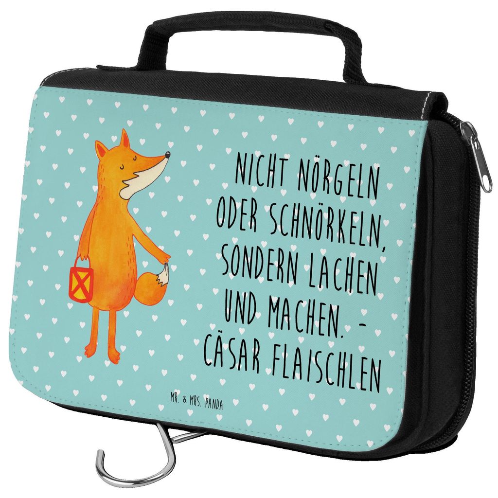Mr. & Mrs. Panda Kosmetiktasche Fuchs Laterne - Türkis Pastell - Geschenk, Sankt Martin, Füchse, Kulturbeutel, Laternenumzug, Positiv, Toilettent...