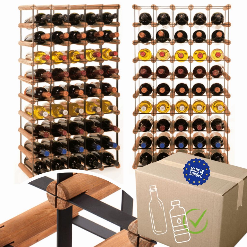 MODO24 Weinregal, 45 Flaschen, Flaschenhalter, Weinständer, Erweiterbar, Holz Metall, Industrial Loft, Küche, 92,5x52,5x25 cm, Braun, RW8