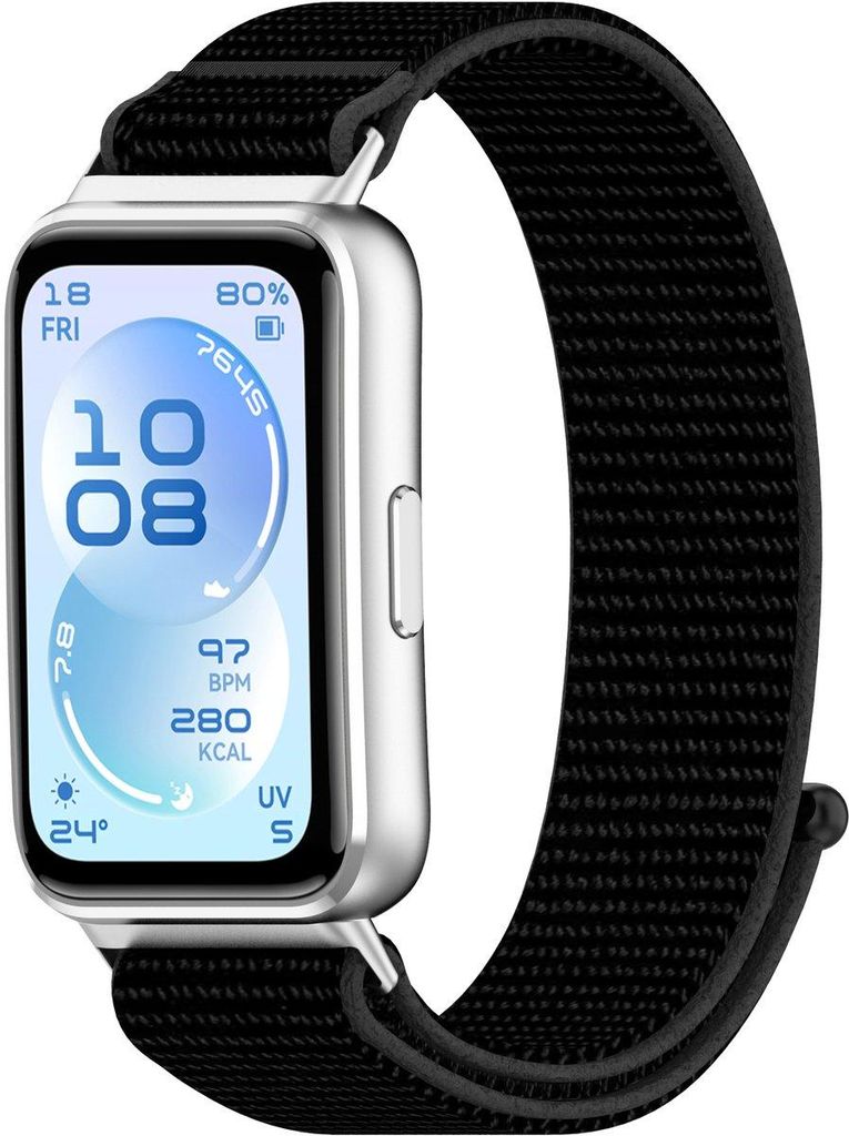 Stravo Nylon-Sportarmband mit Klettverschluss – Passend für Huawei Band 11 / Band 11 Pro – Atmungsaktiv und komfortabel – Schwarz
