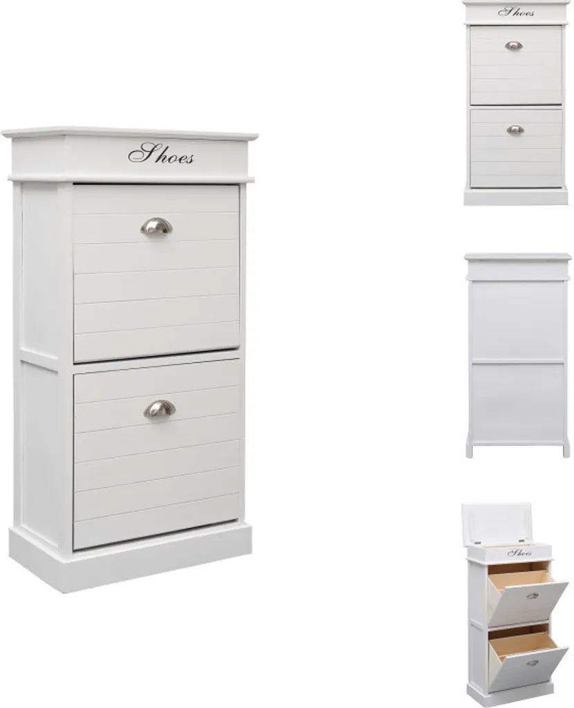 Armoire à chaussures en bois de paulownia blanc avec 3 larges niches