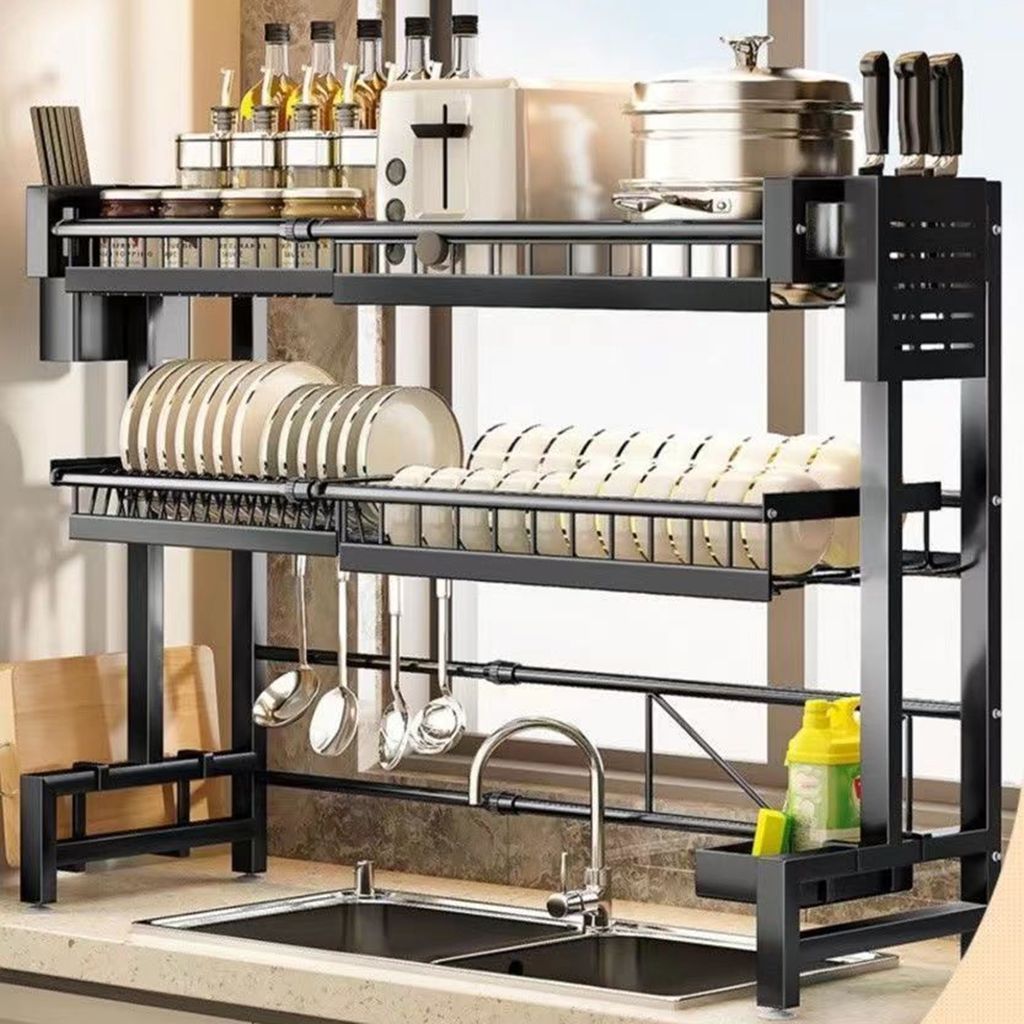 Over The Sink Dish Drying Rack, Teleskop, 2 Tier große Kapazität Geschirrkorb, Sink Organize Stand, Küchentheke Lagerung Regal