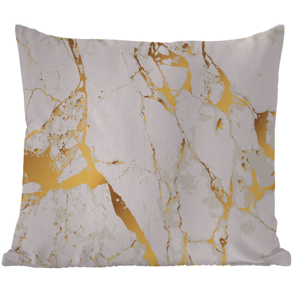 MuchoWow Outdoor Kissen - Marmor - Gold - Weiß - Chic - 50x50 cm - Wetterfest - Lounge Kissen - Komfortabel - Kissen mit Bild