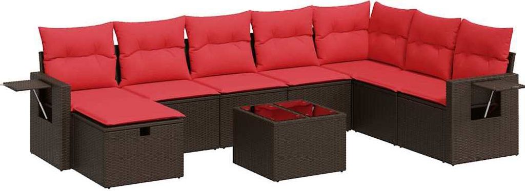 9-tlg. Garten-Sofagarnitur mit Kissen Braun Poly Rattan