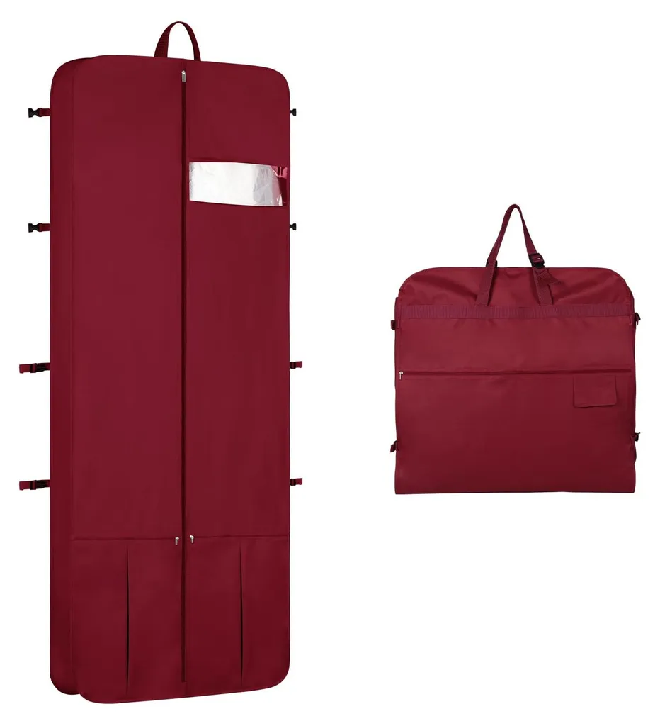Housse robe de mariée et soirée bordeaux 182 cm pliable pour le voyage