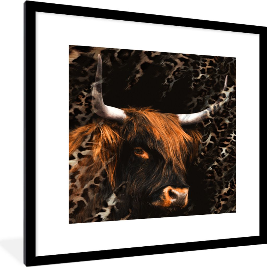 MuchoWow Gerahmtes Poster Schottischer Highlander - Pantherdruck - Design 40x40 cm - Poster mit Schwarzem Bilderrahmen Wandposter Rahmen Foto Bil...