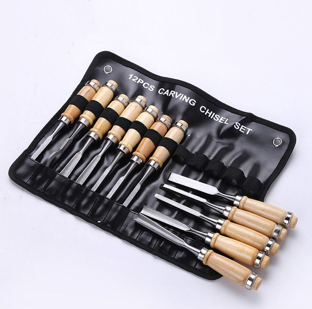 12er Pack Handbuch Holzschnitzerei Handmeißel Werkzeugset Tischler Holzbearbeitung Schnitzmeißel DIY Handwerkzeuge