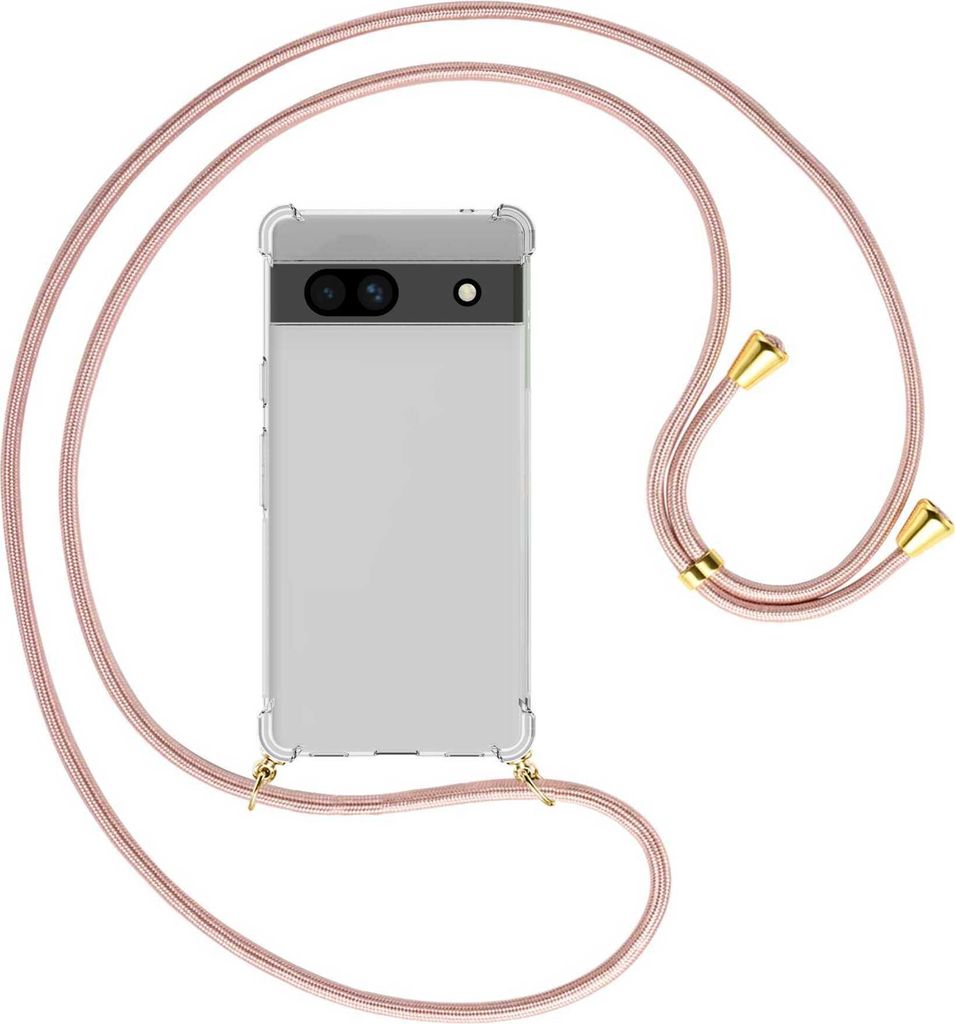 Handykette Backcover-Schutzhülle mit Band (Metall goldfarben) für Google Pixel 7a - roségold