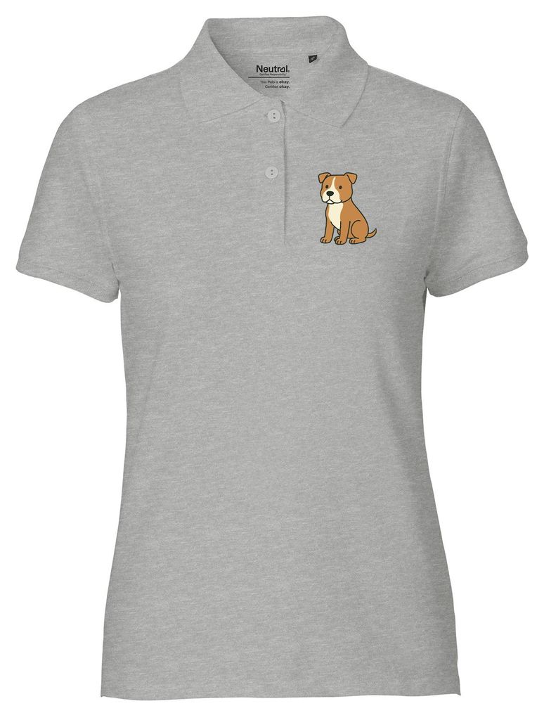 Huuraa Damen Polo Shirt American Pit Bull Terrier Comic Pitty L Sport Grey Bio Baumwolle Fairtrade Poloshirt Geschenkidee