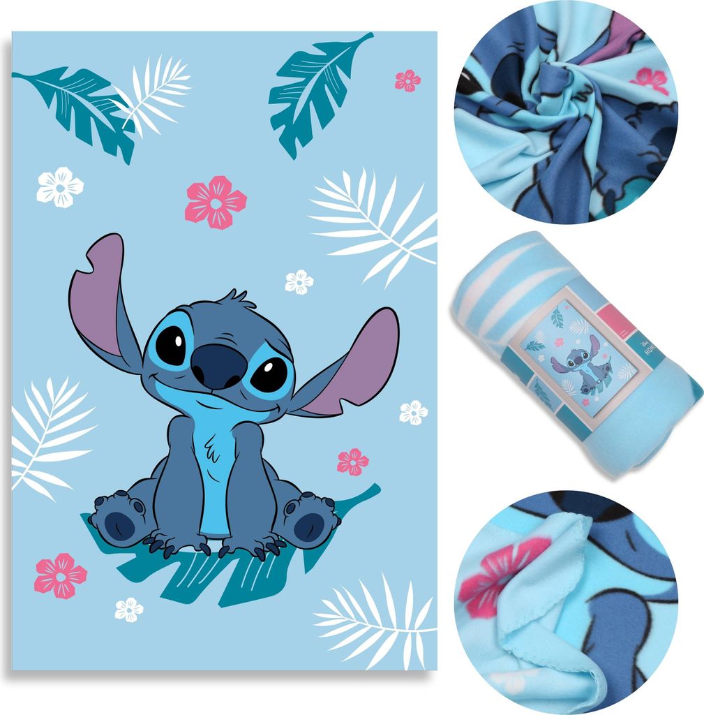 DISNEY Stitch Blaue WEICHE Decke POLAR-FLEECE, Bettüberwurf für Kinder 100x150 cm,