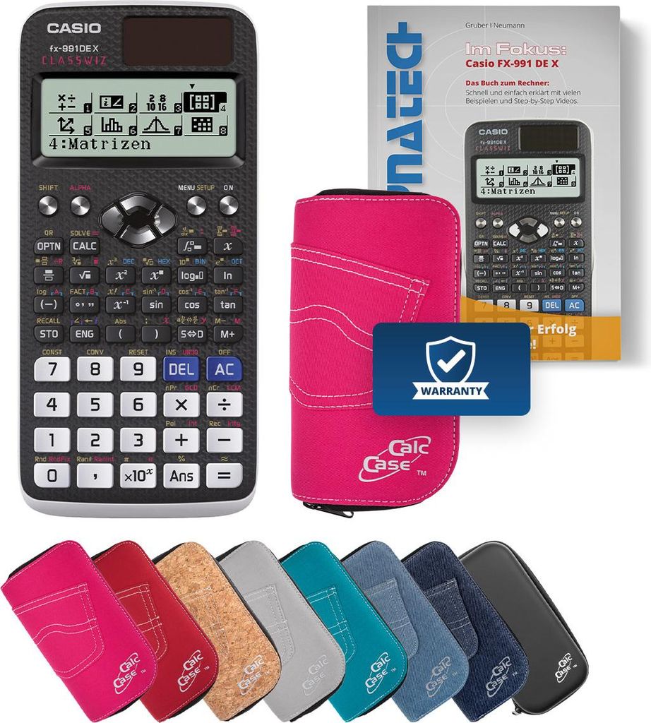 Casio FX-991 DE X Taschenrechner mit Schutztasche pink und Fachbuch