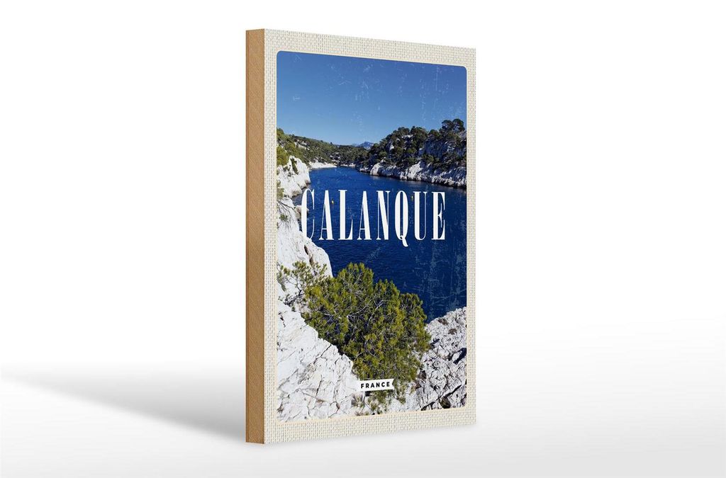 Holzschild Reise 20x30cm Calanque France Meer Berge Natur