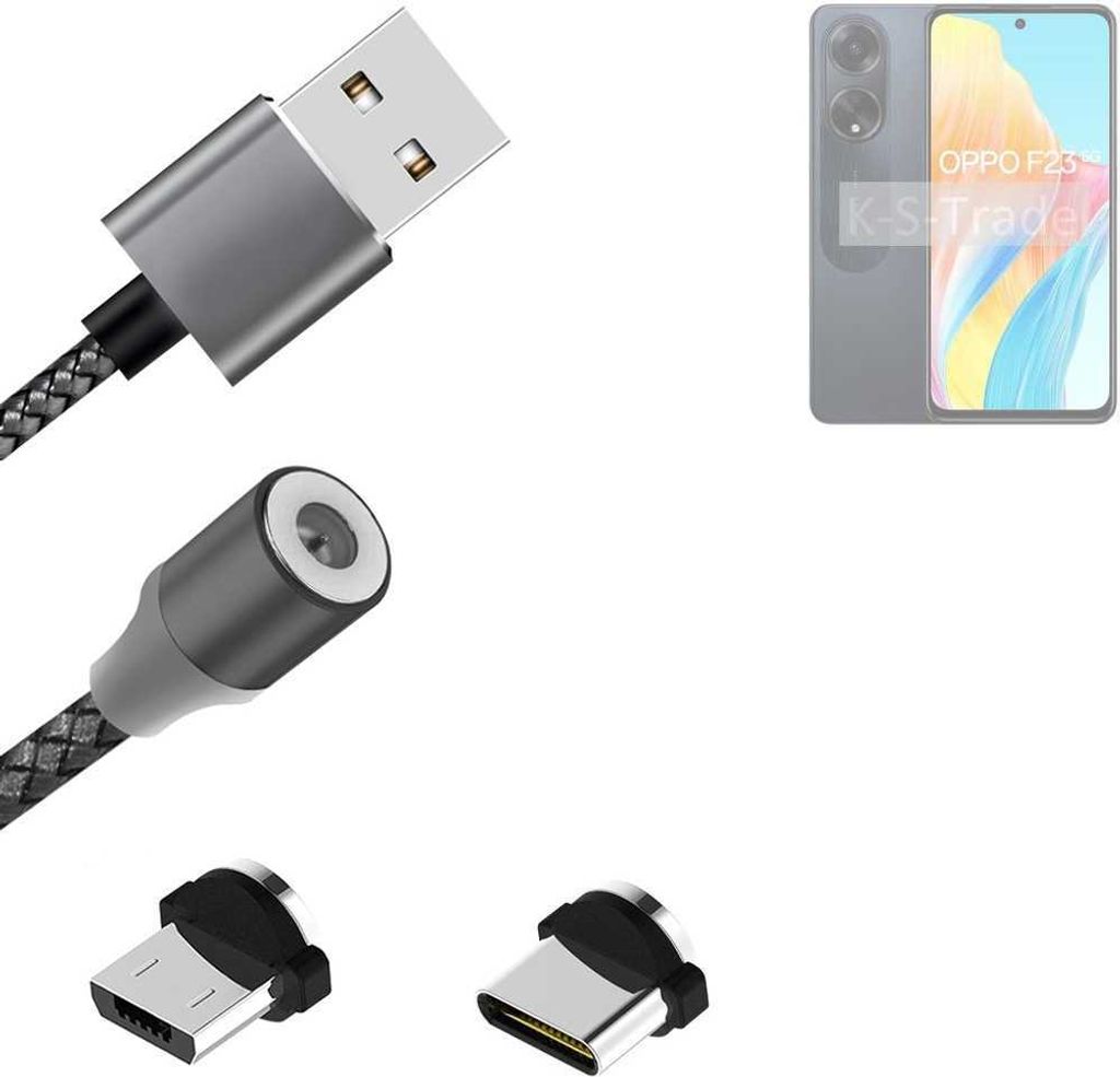 K-S-Trade Hochwertiges Magnet-Lade-kabel Sync-Kabel Daten-Kabel kompatibel mit Oppo F23 5G mit USB-Typ-C-Anschluss und Micro-USB-Anschluss 2A bis zu