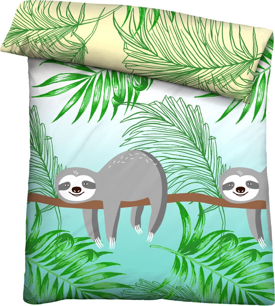 Biberna Linon Bettwäsche Faultier Größe 100x135+40x60 cm