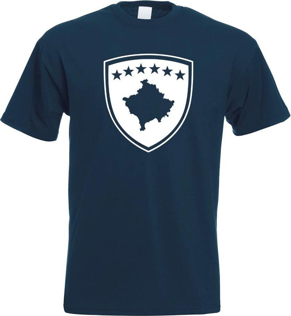Kiwistar - T-Shirt - Navy - Kosovo Wappen Motiv Bedruckt Funshirt Design Print - mit Motiv Bedruckt - Funshirt Design - Sport - Freizeit - Herren - S