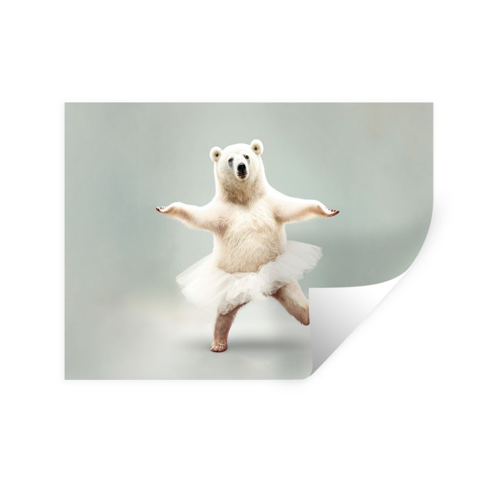 MuchoWow Wandtattoo Wandsticker Wandaufkleber Eisbär - Tutu - Weiß - Porträt - Tiere - Kinder 80x60 cm Selbstklebend und Repositionierbar - Fa...