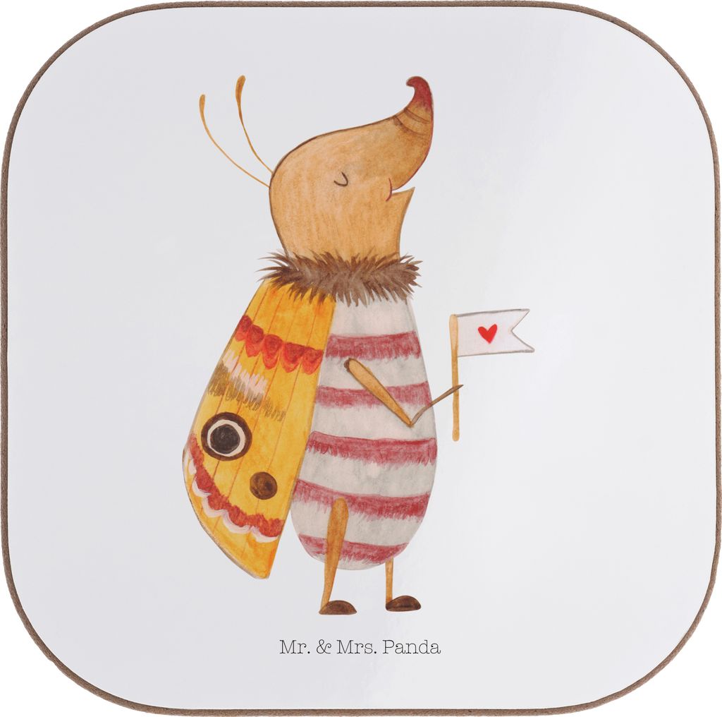 Mr. & Mrs. Panda Tischuntersetzer Nachtfalter Fähnchen - Weiß - Geschenk, Coaster, Untersetzer Tasse, Was Kostet Die Welt, Süß, für Gläser, Q...