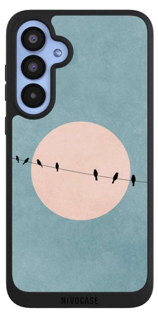 NIVOCASE Handyhülle für Samsung Galaxy A55 5G Hülle NIVOpure Case Schwarz Mond Vogel türkis