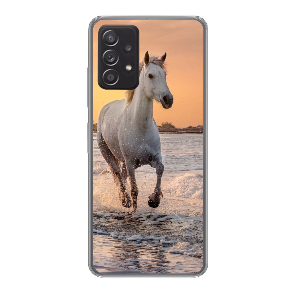 MuchoWow Handyhülle Schutzhülle Hülle für Samsung Galaxy A33 5G Pferde - Sonne - Meer - Strand - Tiere Silikon Softcase Handy Hülle - Karten...