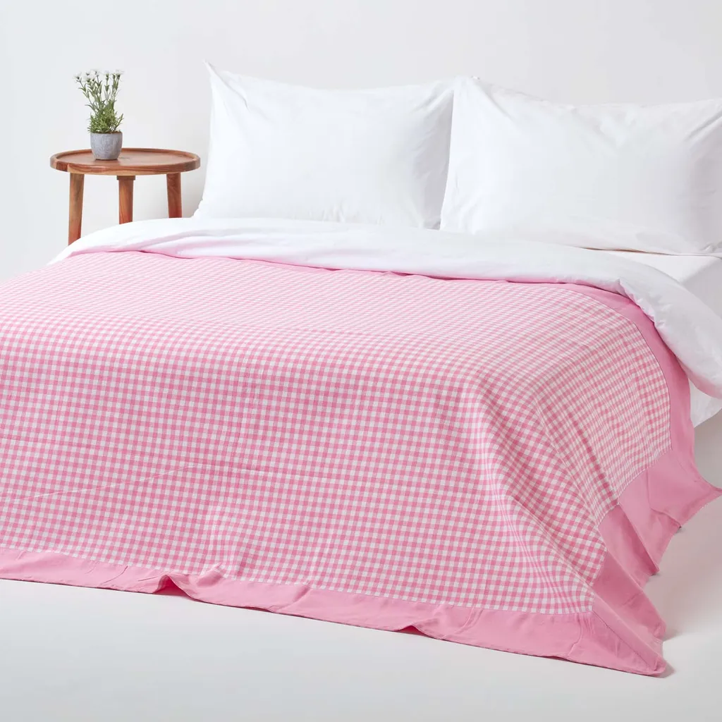 Couvre-lit Vichy Rose Homescapes 225 x 255 cm - Jeté de Lit en Coton