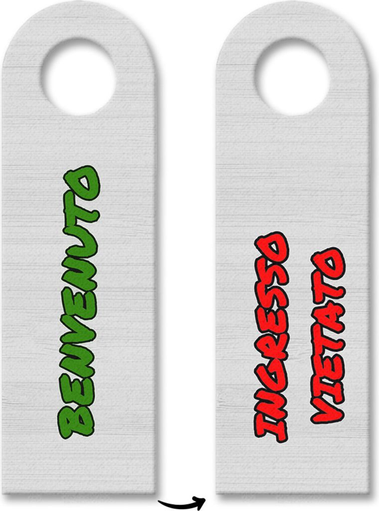 Türhänger 3er Set auf italienisch Benvenuto-Ingresso vietato in hellgrau