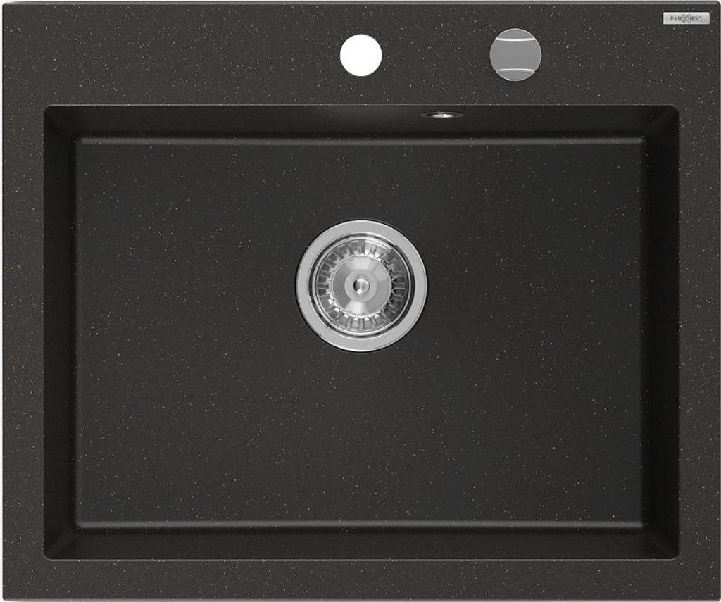 Mexen Elix Granitspüle 1-beckig 600 x 500 mm, schwarz/gold metallic, Siphon chrom - 6525601005-75