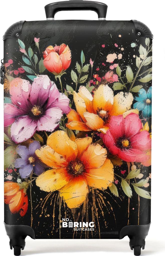 NoBoringSuitcases.com Koffer Handgepäck Trolley Rollkoffer Kleine Reisekoffer mit 4 Rollen - Blumen im Graffiti-Stil - Cabin Size < 55x40x23 cm ...