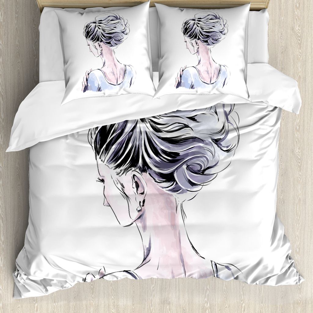 ABAKUHAUS abstrakte Frauen Bettbezug Set für Einzelbetten, Messy Bun, Milbensicher Allergiker geeignet mit Kissenbezug, 155 cm x 220 cm - 80 x 80 ...