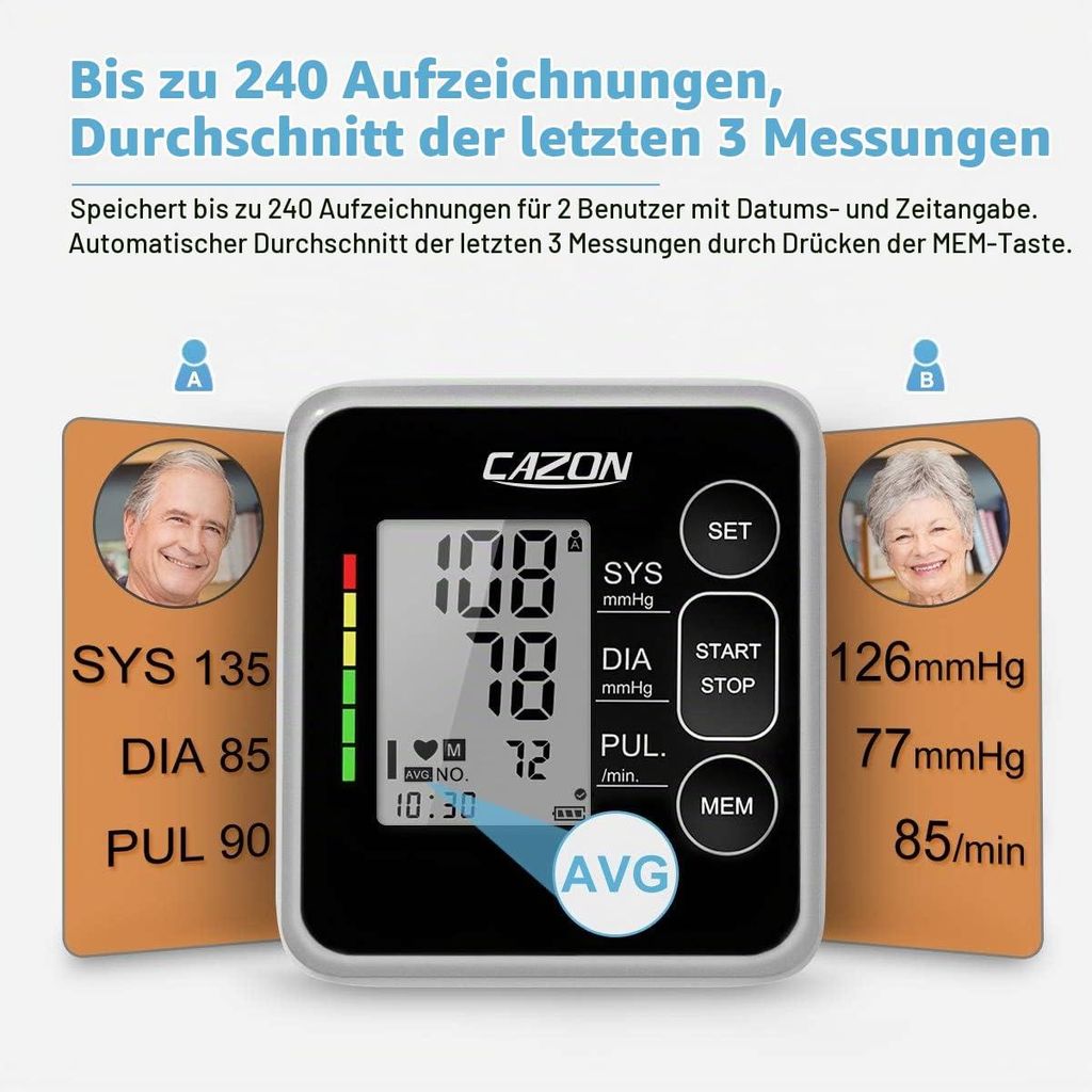 CAZON bloeddrukmeter, bovenarm, digitaal, volledig Productafbeelding 