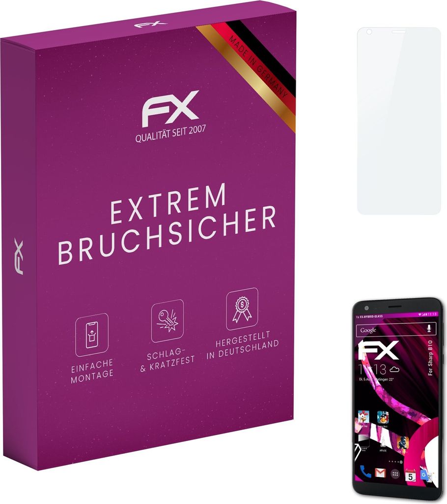 atFoliX FX-Hybrid-Glass Displayfolie kompatibel mit Sharp B10 Glasfolie