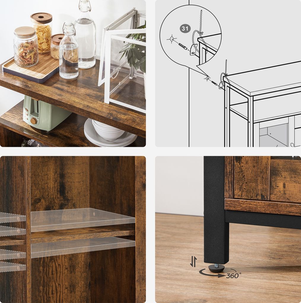 Vitrína VASAGLE Sideboard Úložná skříňka se 2 průhlednými Obrázek produktu 6