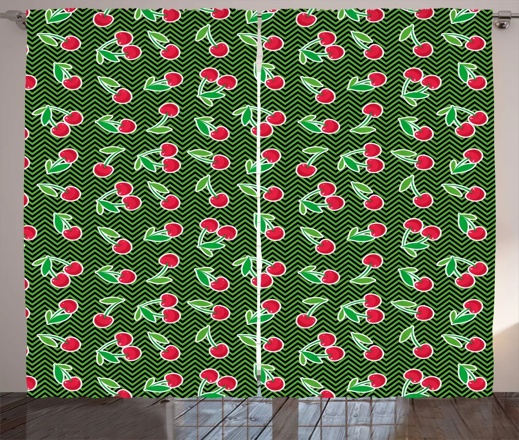 Rideaux de salon universels à motif cerises 280x225 cm rose et vert