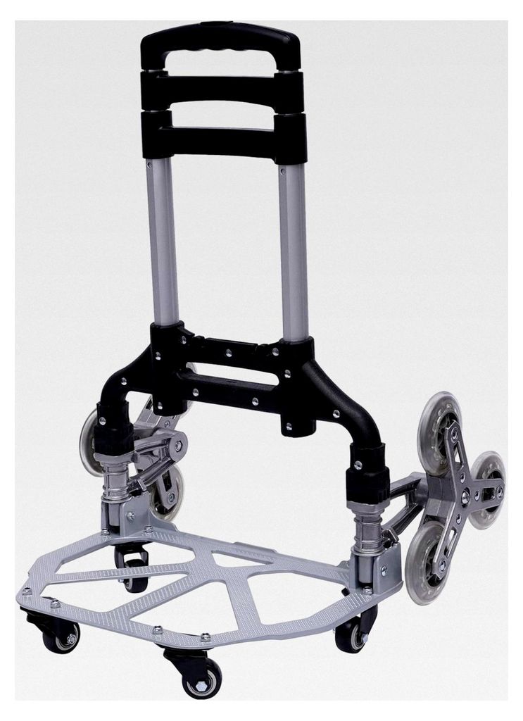 Klappbare Treppensackkarre bis 75 kg belastbar mit 6 PVC-Rädern und wasserdichter Leinwandtasche, höhenverstellbar für Einkauf, Umzug, Werkstatt...