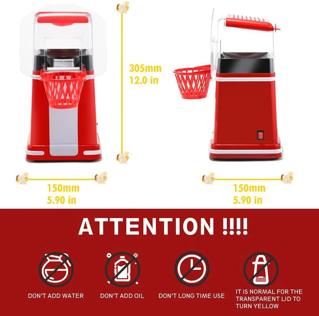 Machine à Popcorn 1200W pour la Maison - Mini Appareil Air Chaud Noir