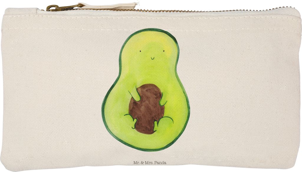 Mr. & Mrs. Panda Federmappe Avocado Kern Größe S Klein - Weiß - Geschenk, Lächeln, Pflanze, Federtasche, Kosmetiktasche, Spruch Leben, Schminkt...