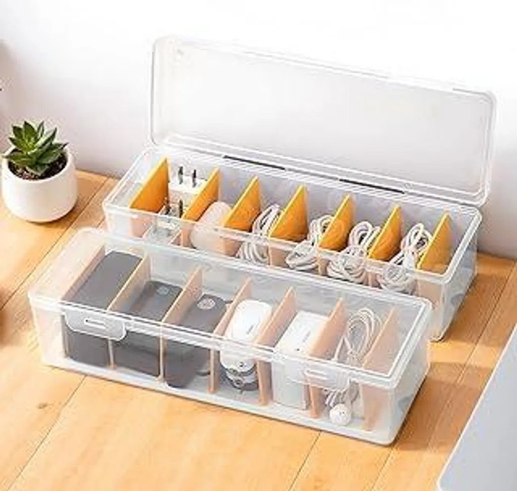 Offerta Set 2 Organizer Cavi - Plastica Trasparente e Divisori Mobili - 1