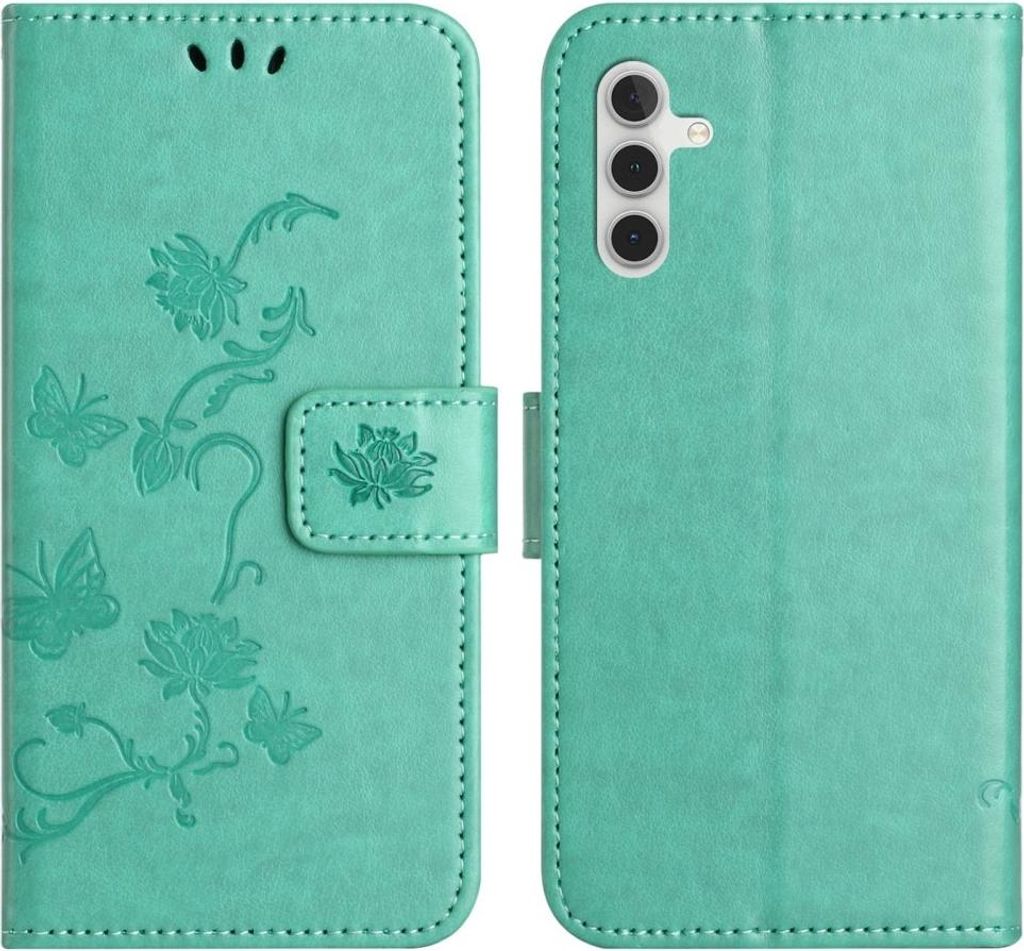 Samsung Galaxy A56 Hülle - Coverup Blumen & Schmetterlinge Klapphülle - Mintgrün