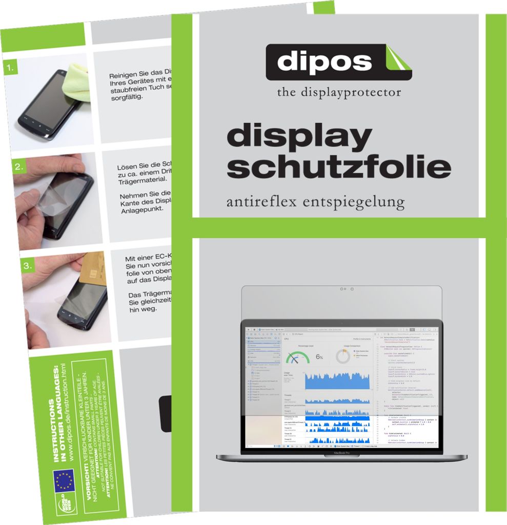 2x Schutzfolie für Apple MacBook Pro 13 Zoll 2018 matt Displayschutzfolie Folie