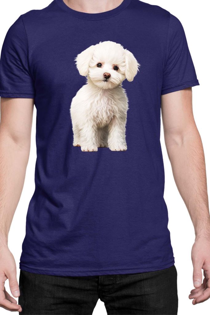 Herren T-Shirt Dogs Breeds Bichon Frise Dog Breed 006, Man 3XL / Dunkelblau