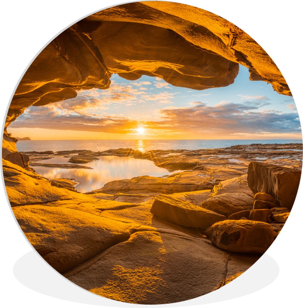 MuchoWow Rundes Wandbild - Runde Bilder Höhle - Meer - Horizont - Sonnenuntergang Ø 90 cm Kreis Wanddekoration Kunststoff - Wandkreis - Wandsch...