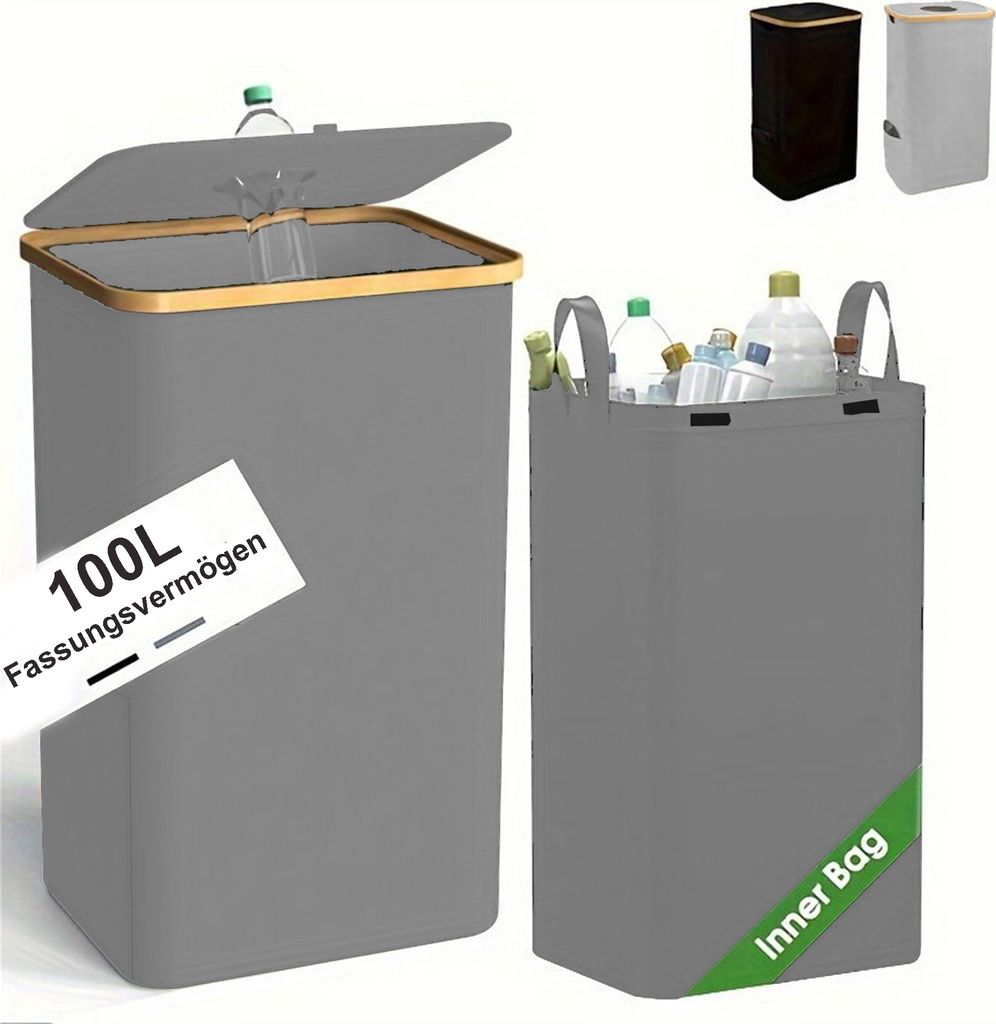 100L Pfandflaschen Aufbewahrung,Pfandflaschen Sammelbehälter,Altglas Aufbewahrung für Pfandflaschen,Faltbarer Flaschensammler Leergut,(grau)