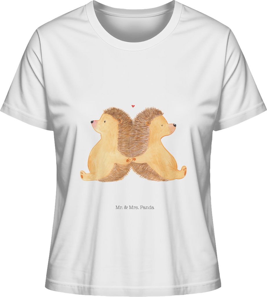 Mr. & Mrs. Panda Basic Shirt Damen Igel händchenhaltend Größe M - Weiß - Geschenk, Kurzarmshirt, T-Shirt, Oberteil, Hochzeit, glücklich, Verkn...