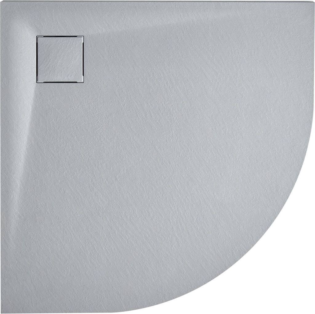BELIANI Duschwanne Grau SMC-Masse Steinoptik Flach Halbrund 80x80 cm mit Eckablauf Ablaufgarnitur Ablaufrinne Schürze 3 cm Hoch Duschtasse