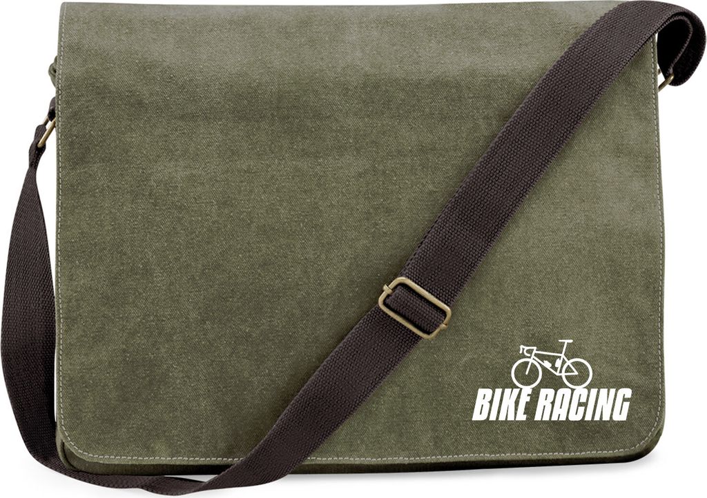 Huuraa Umhängetasche Bike Racing Fahrrad 14 Liter Military Green Canvas Laptoptasche Geschenkidee
