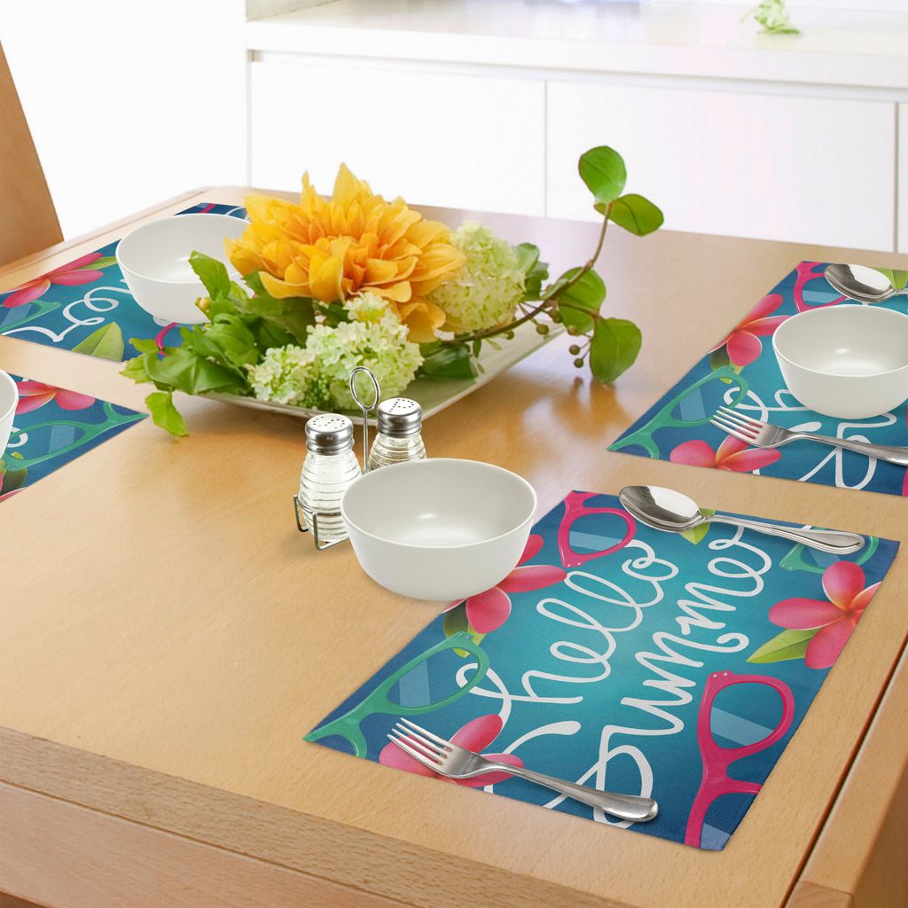 ABAKUHAUS Hallo Sommer Platzmatten, Funky Illustration der bunten Sonnenbrille und der Frangipani-Knospen der Sommer-Bilder, Tiscjdeco aus Farbfest...