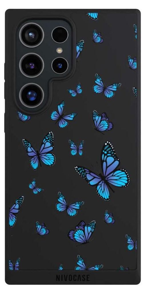 NIVOCASE Handyhülle für Samsung Galaxy S24 Ultra Hülle NIVOpure Case Schwarz Muster Schmetterling transparent