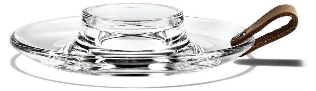 Porte-bougie design transparent en verre soufflé et cuir DWL 17 cm